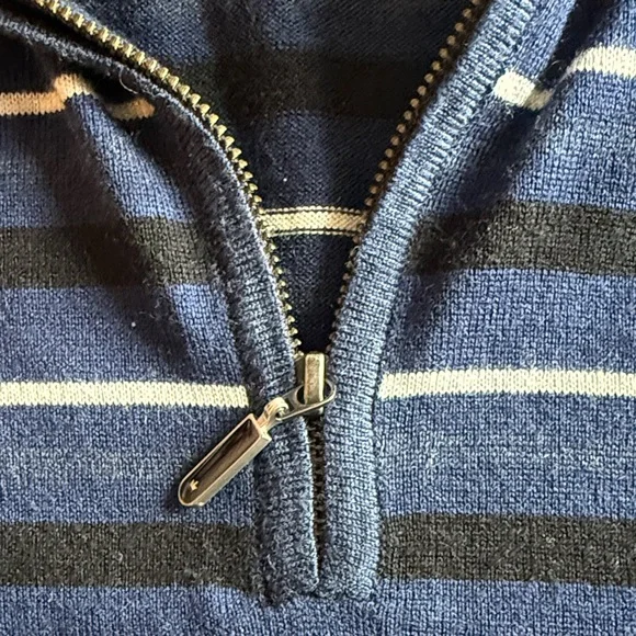 Louis philippe Men's Blue Striped Half-Zip Sweater - xl - merino - Picture 3 of 8
